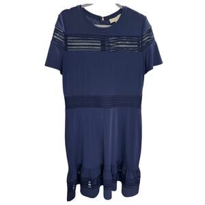 Michael Kors Navy Blue Peekaboo Lace-Like Detail Dress XL